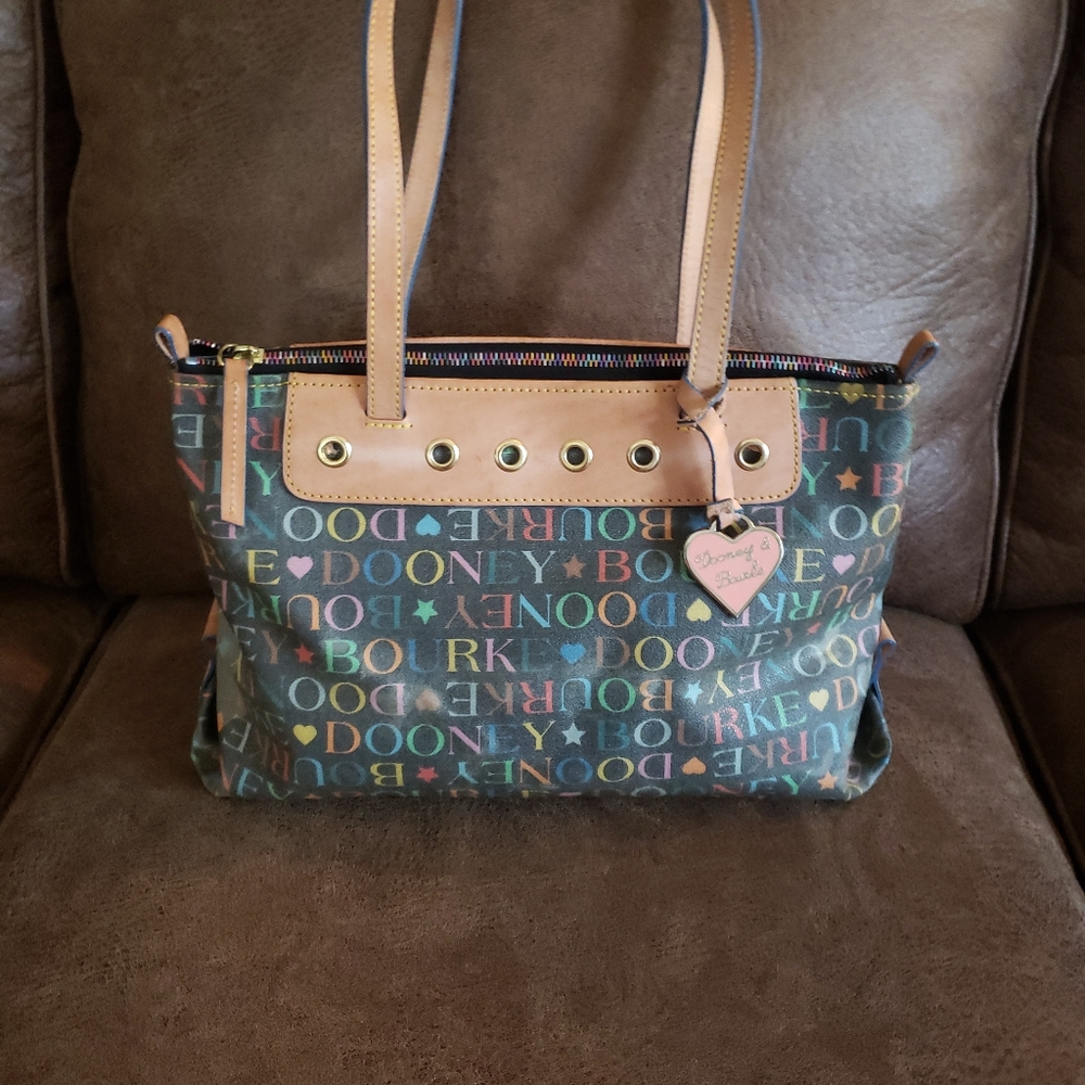 Dooney & Bourke Y2K Rainbow Monogram Black/ Tan Leather Shoulder Bag
